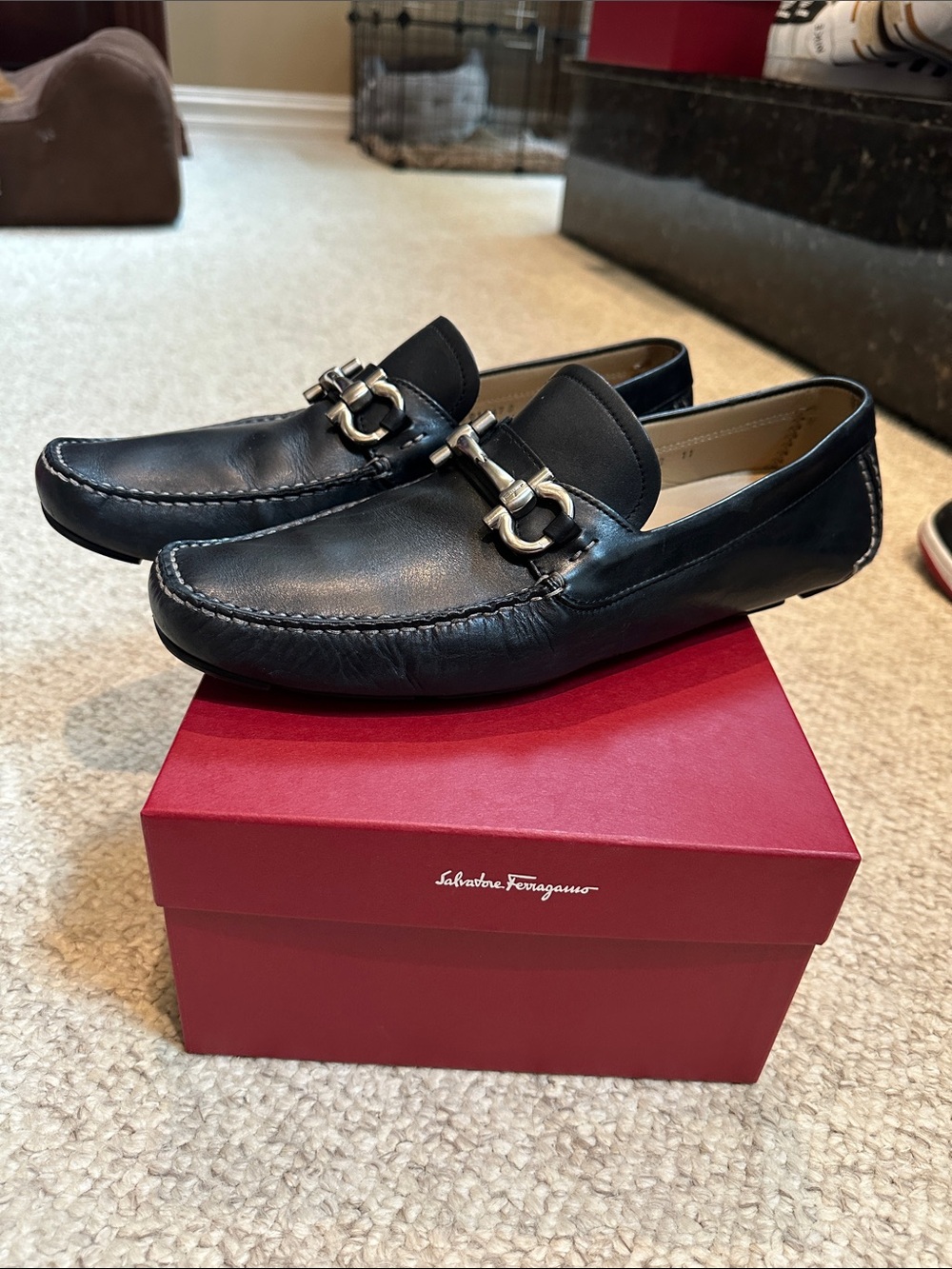 Salvatore Ferragamo Parigi Eco Black Leather Driving Loafers